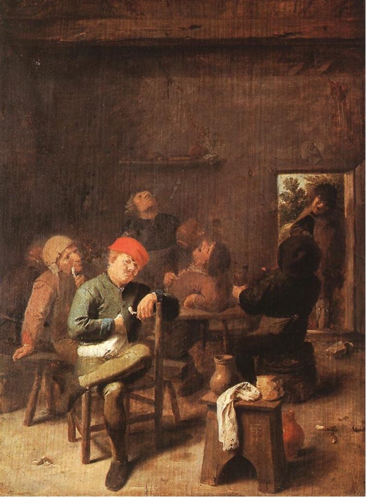   Figure 3. Adriane Brouwer, Peasants Smoking and Drinking, 1635, Oil on wood, 35 x 26 cm, Alte Pinakothek, Munich. Illustrated in  Adriaen Brower - Peasants Smoking and Drinking.jpg - Wikimedia Commons. Wikimedia. , February 20, 2010.